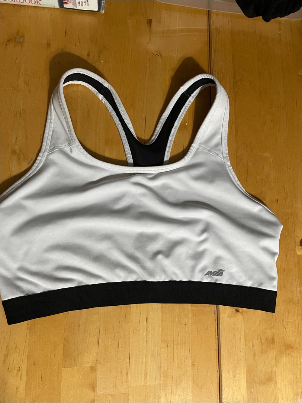 Avia White and Black Racerback Sports Bra with Contrast Band